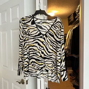 Zara Black and White Zebra Print V-Neck Blouse